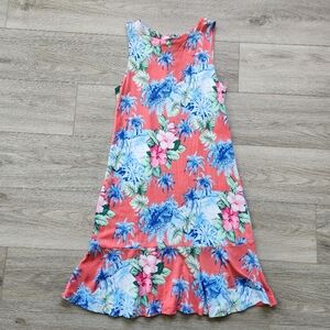 Tommy Bahama Coral Tropical Floral Dress Womens Medium Sleeveless Pink Blue